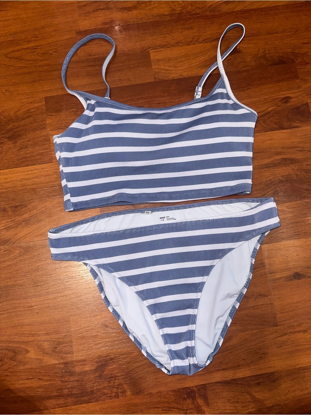 aerie Blue & White Ribbed Stripe Bikini Set